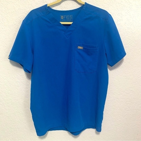 Figs Leon Three Pockets Technical Collection Men’s Blue Short Sleeve Scrub Top - Picture 1 of 6